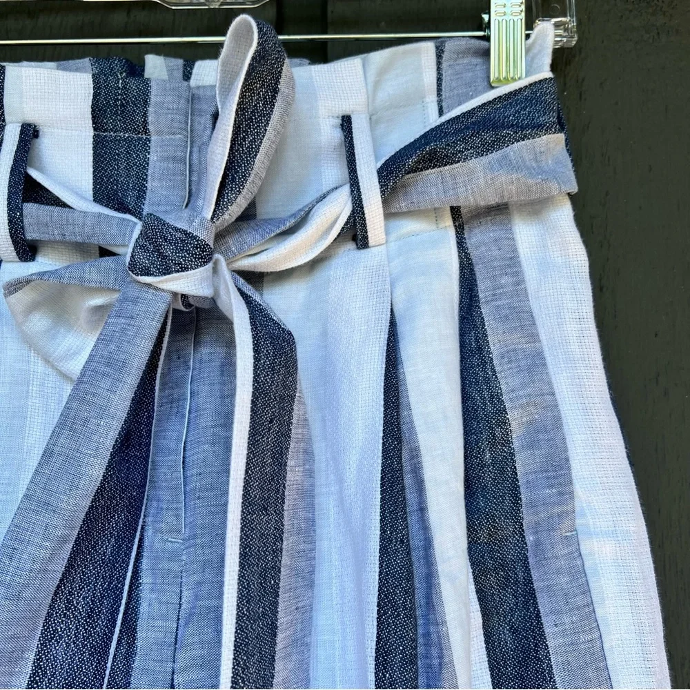 J.Crew NWOT Point Sur Paper Bag Linen Striped Wide Leg Pants, L2547 - Picture 10 of 13